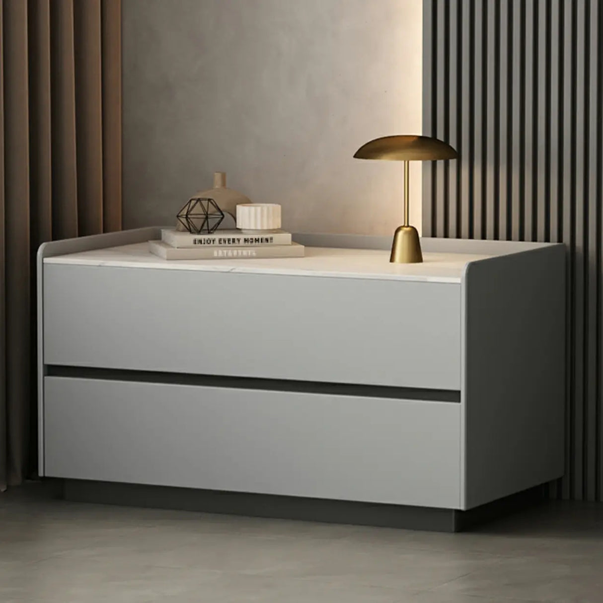 Cream Rectangular Faux Leather Nightstand with Storage Image - 5