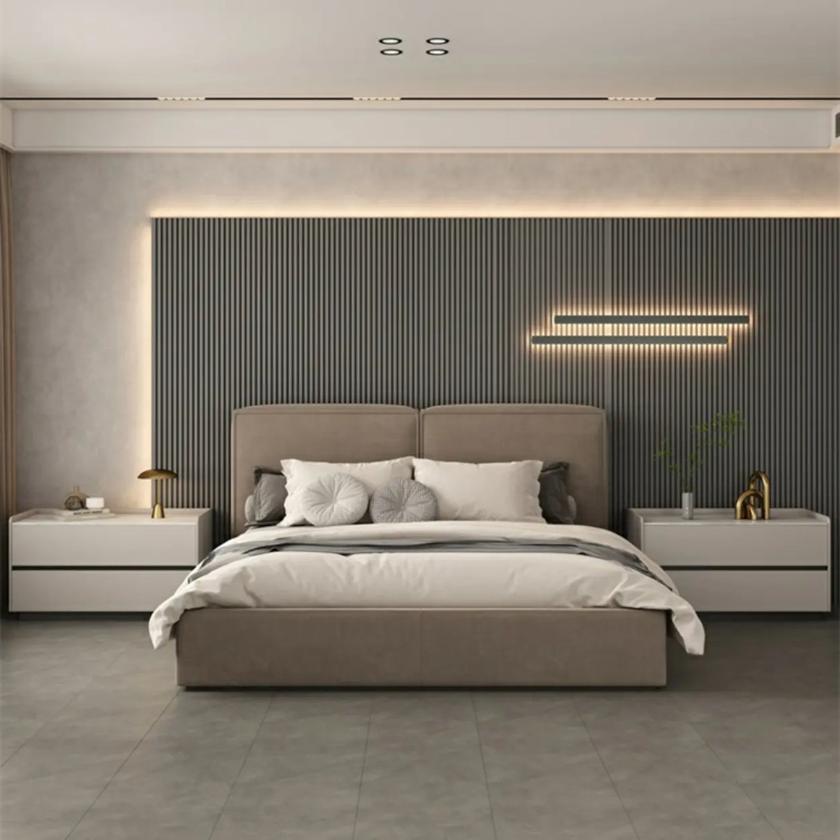 Cream Rectangular Faux Leather Nightstand with Storage Image - 6