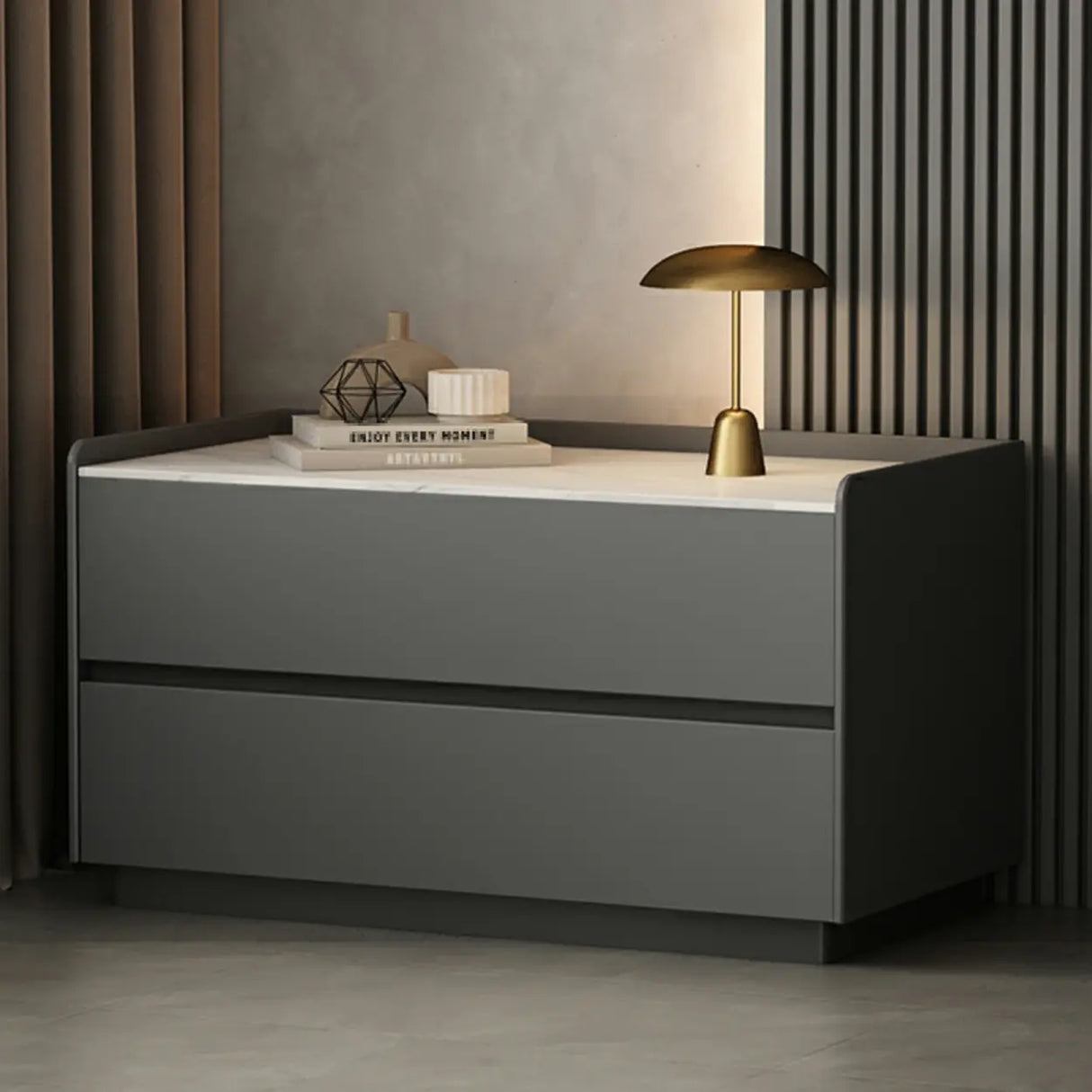 Cream Rectangular Faux Leather Nightstand with Storage Image - 8