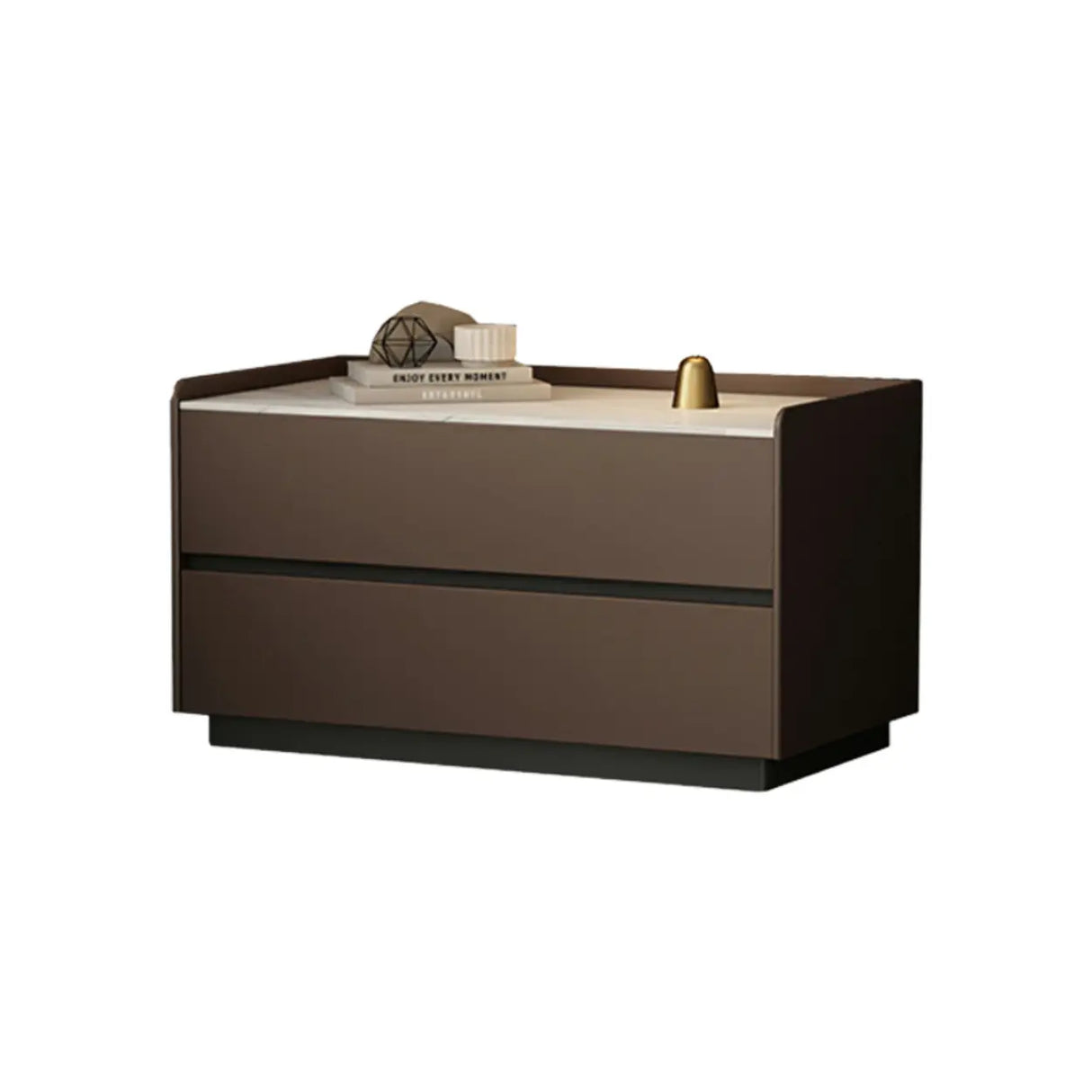 Cream Rectangular Faux Leather Nightstand with Storage Image - 9