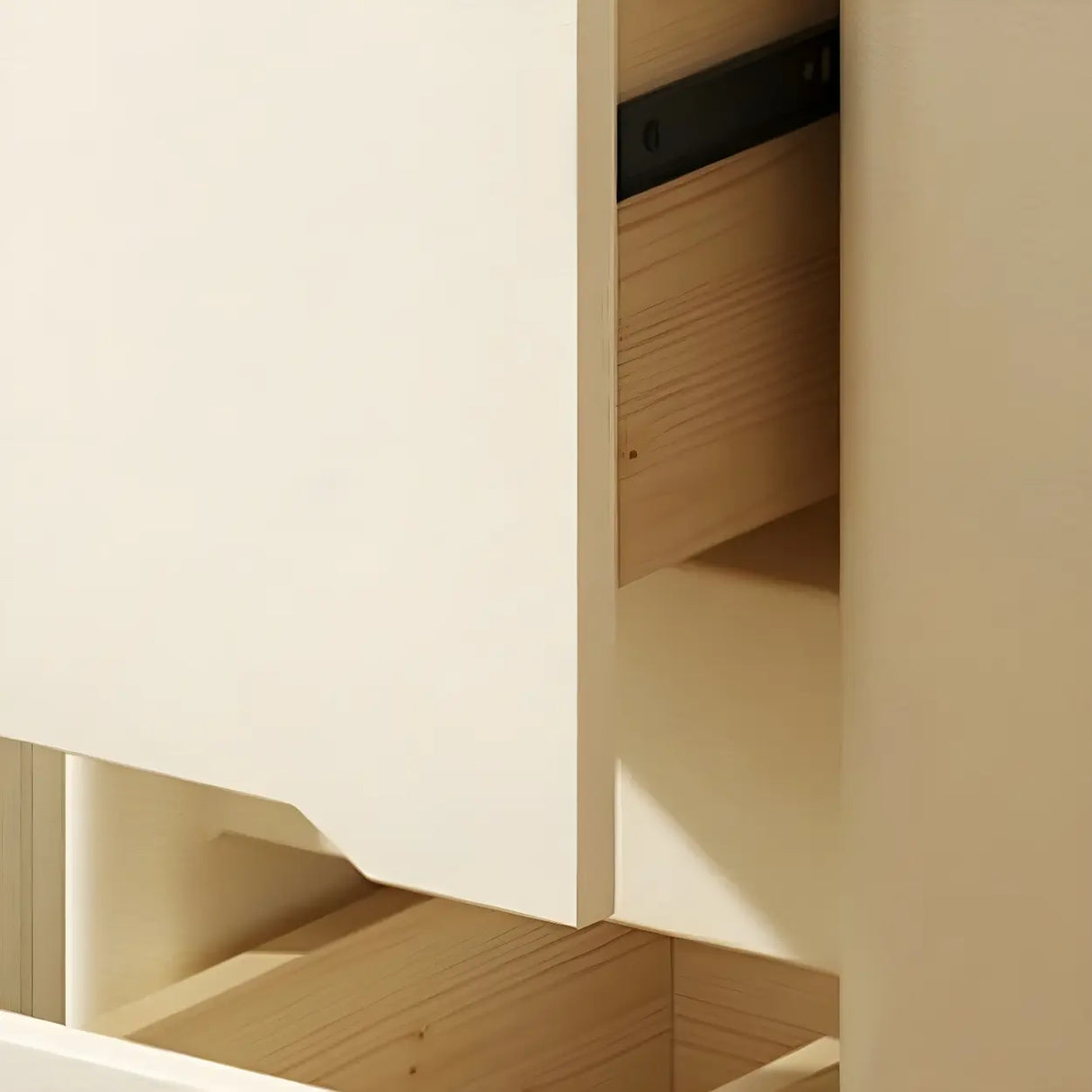 Cream Rounded Wood Faux Leather Multifunctional Nightstand Image - 12