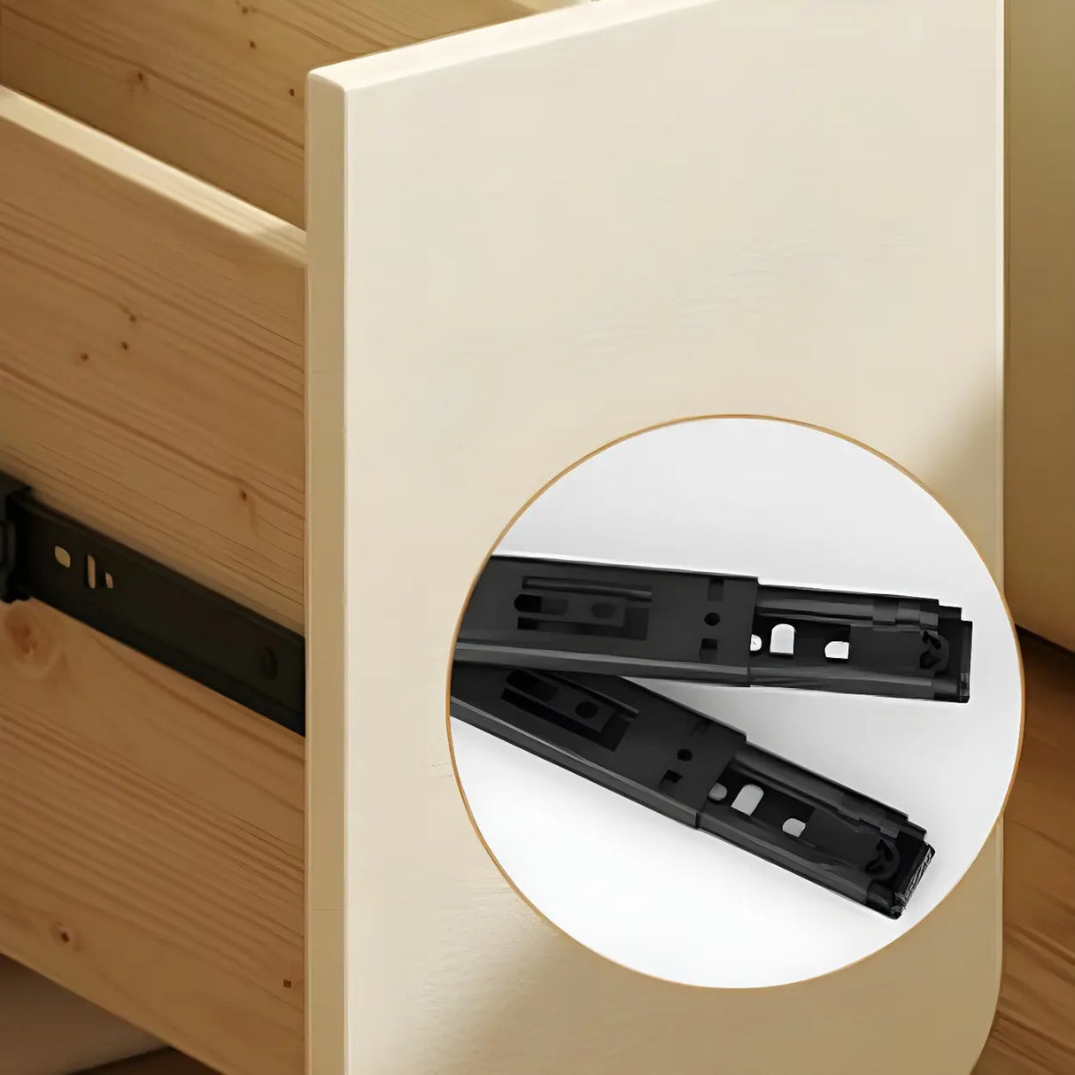 Cream Rounded Wood Faux Leather Multifunctional Nightstand Image - 13