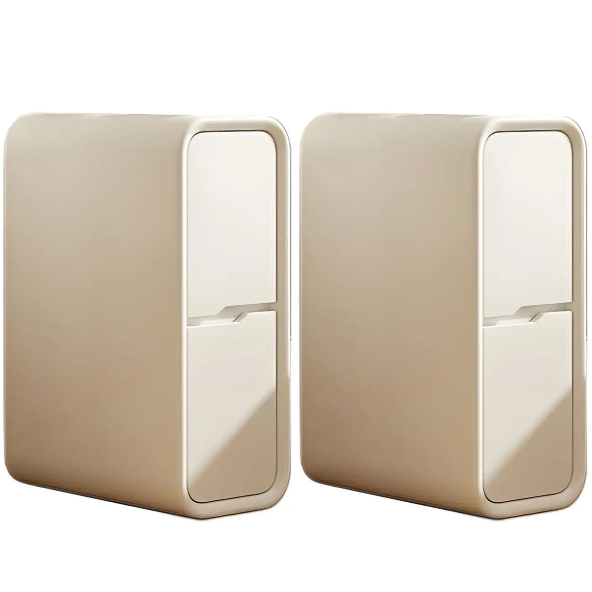 Cream Rounded Wood Faux Leather Multifunctional Nightstand Image - 15