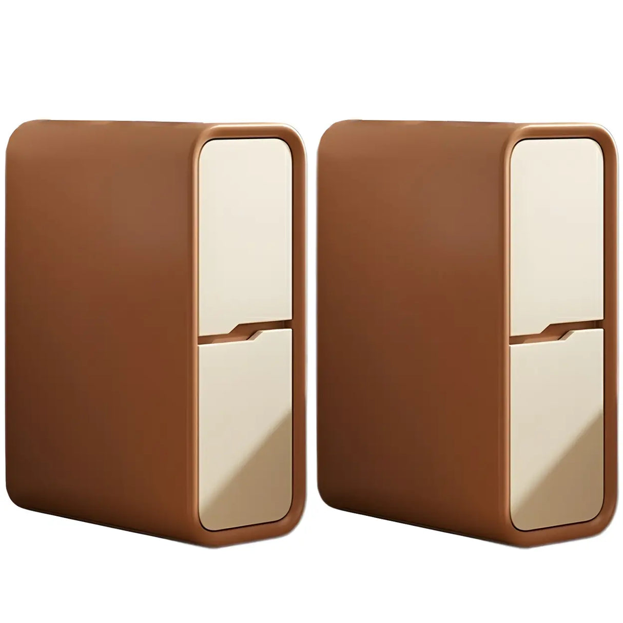 Cream Rounded Wood Faux Leather Multifunctional Nightstand Image - 37