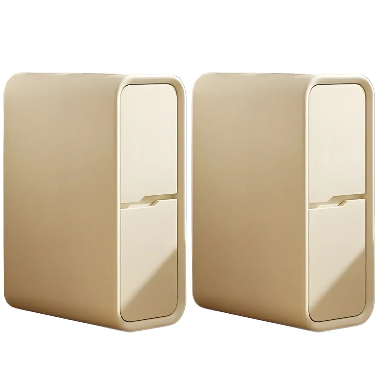 Cream Rounded Wood Faux Leather Multifunctional Nightstand Image - 23