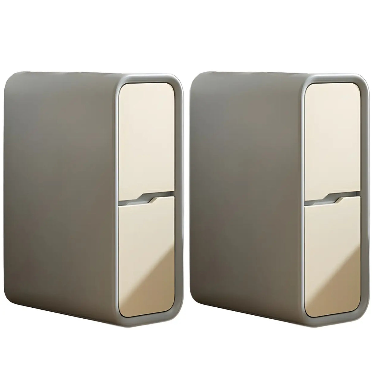 Cream Rounded Wood Faux Leather Multifunctional Nightstand Image - 28