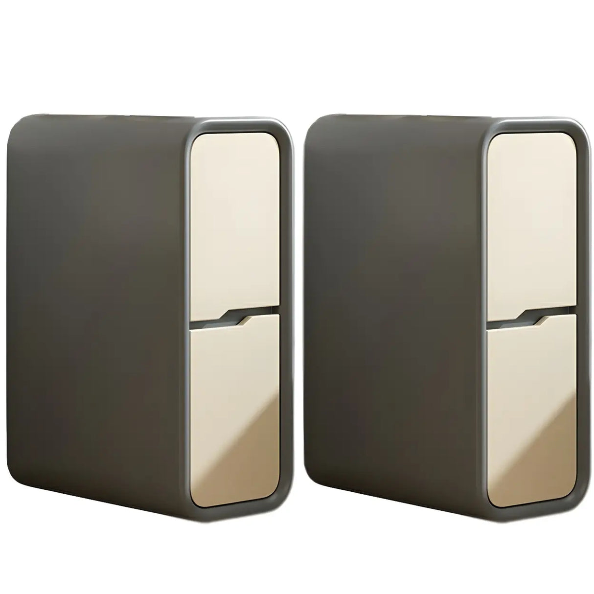 Cream Rounded Wood Faux Leather Multifunctional Nightstand Image - 31