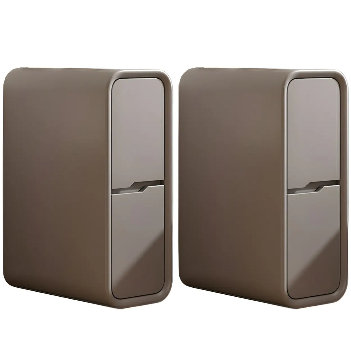 Cream Rounded Wood Faux Leather Multifunctional Nightstand Image - 33