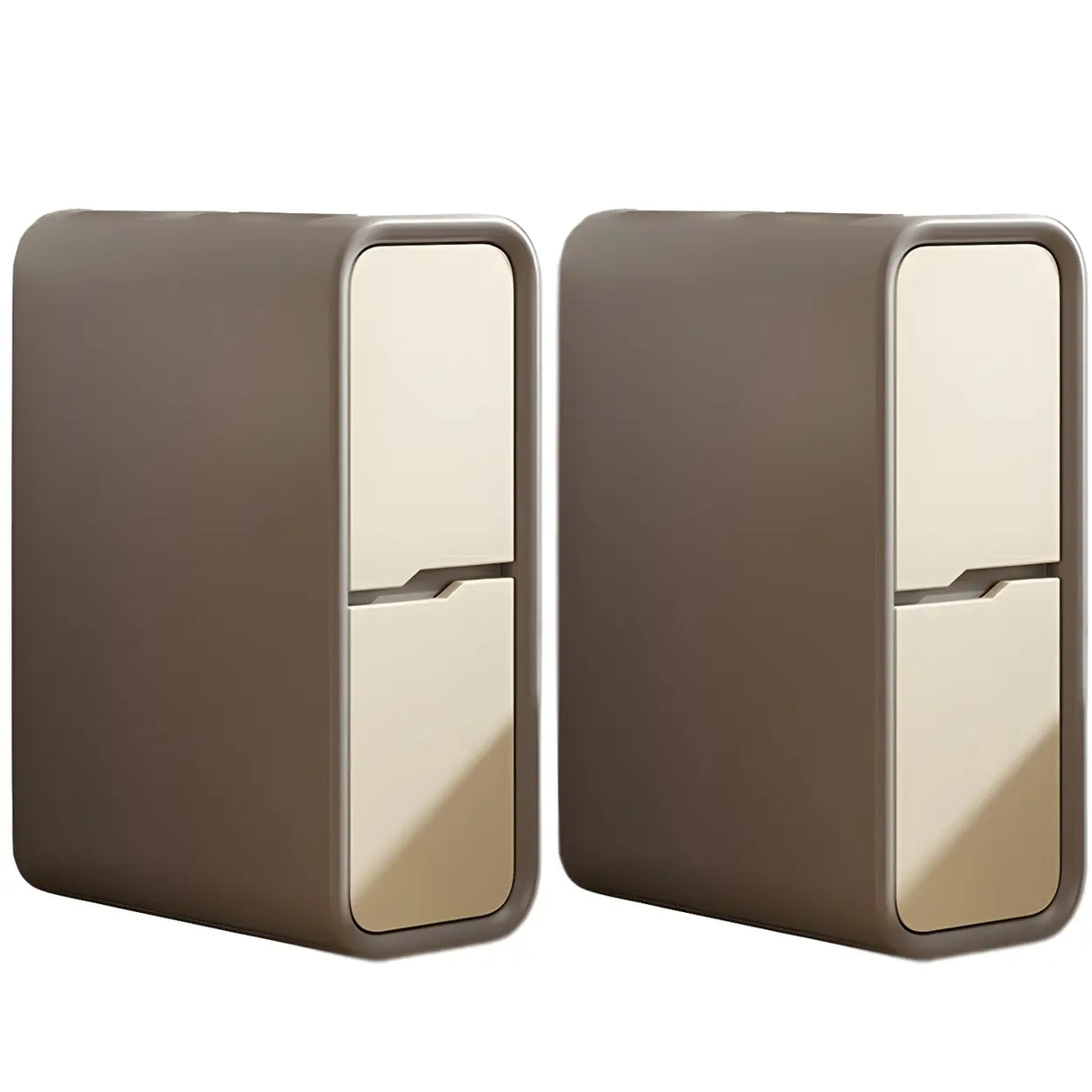 Cream Rounded Wood Faux Leather Multifunctional Nightstand Image - 35