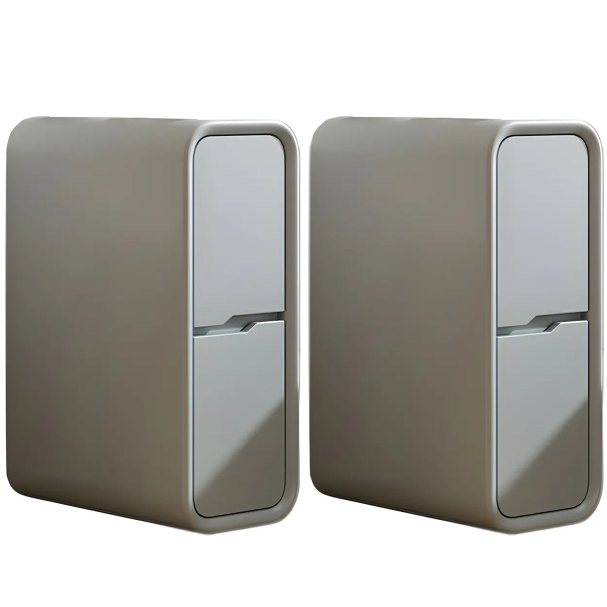 Cream Rounded Wood Faux Leather Multifunctional Nightstand Image - 8