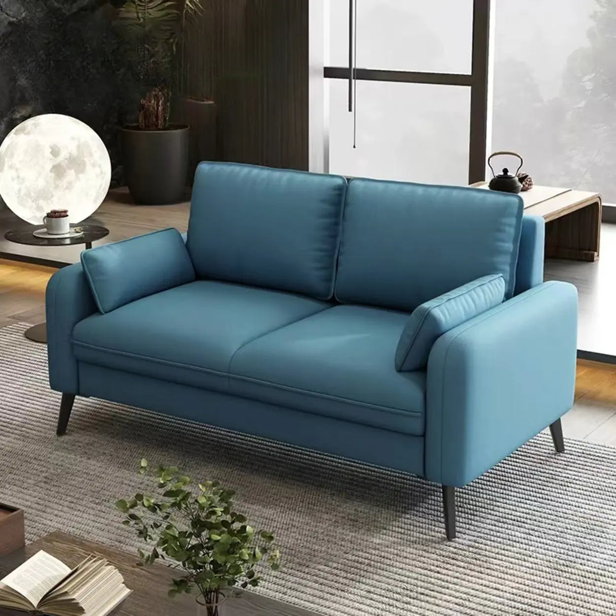 Cream Scratch Resistant Faux Leather Loveseat with Legs Image - 10