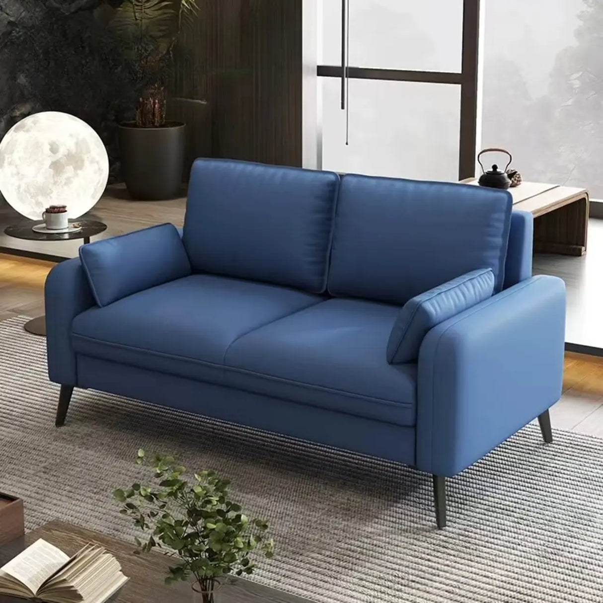 Cream Scratch Resistant Faux Leather Loveseat with Legs Image - 11