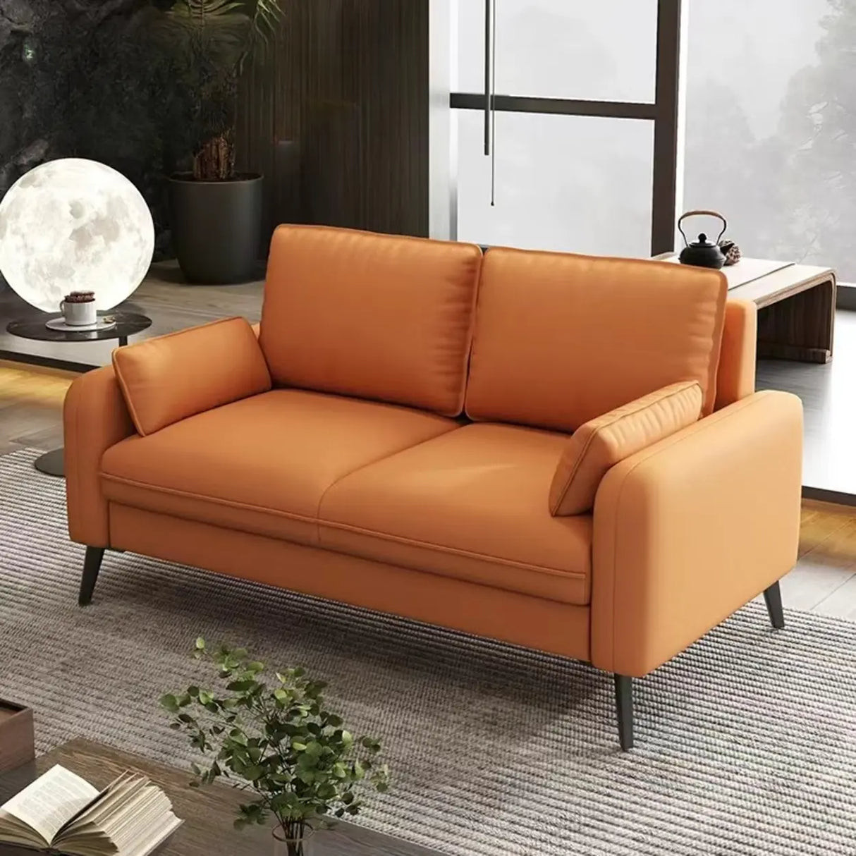 Cream Scratch Resistant Faux Leather Loveseat with Legs Image - 13