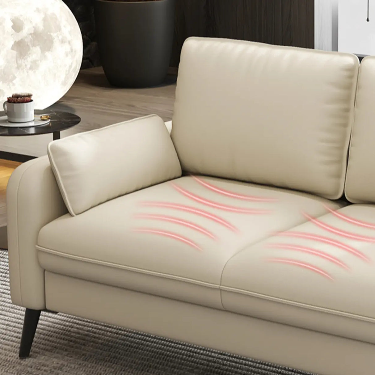 Cream Scratch Resistant Faux Leather Loveseat with Legs Image - 14