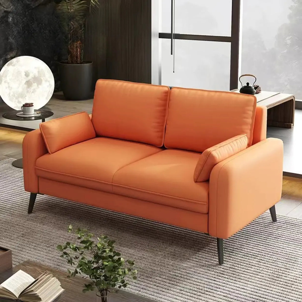 Cream Scratch Resistant Faux Leather Loveseat with Legs Image - 15