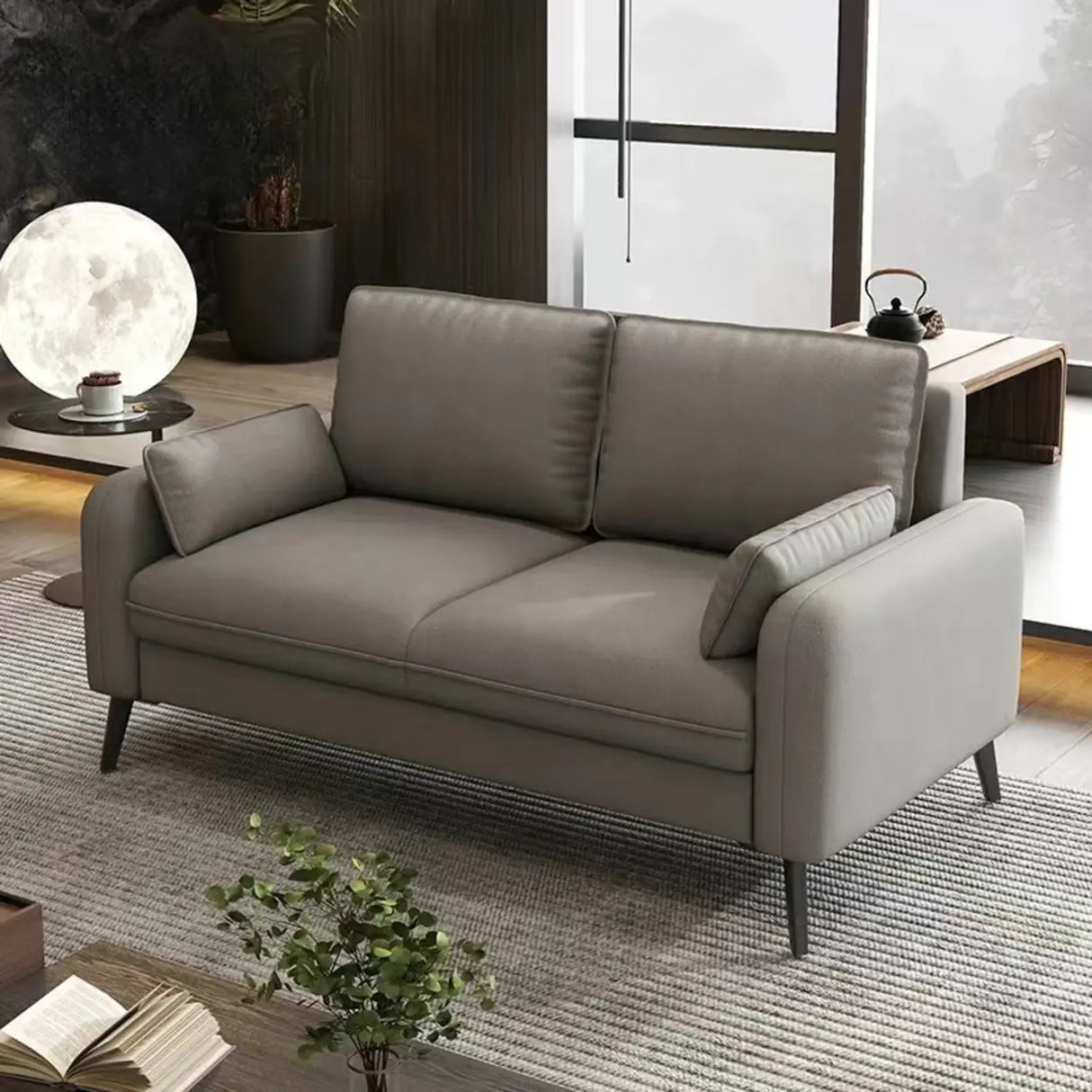 Cream Scratch Resistant Faux Leather Loveseat with Legs Image - 17