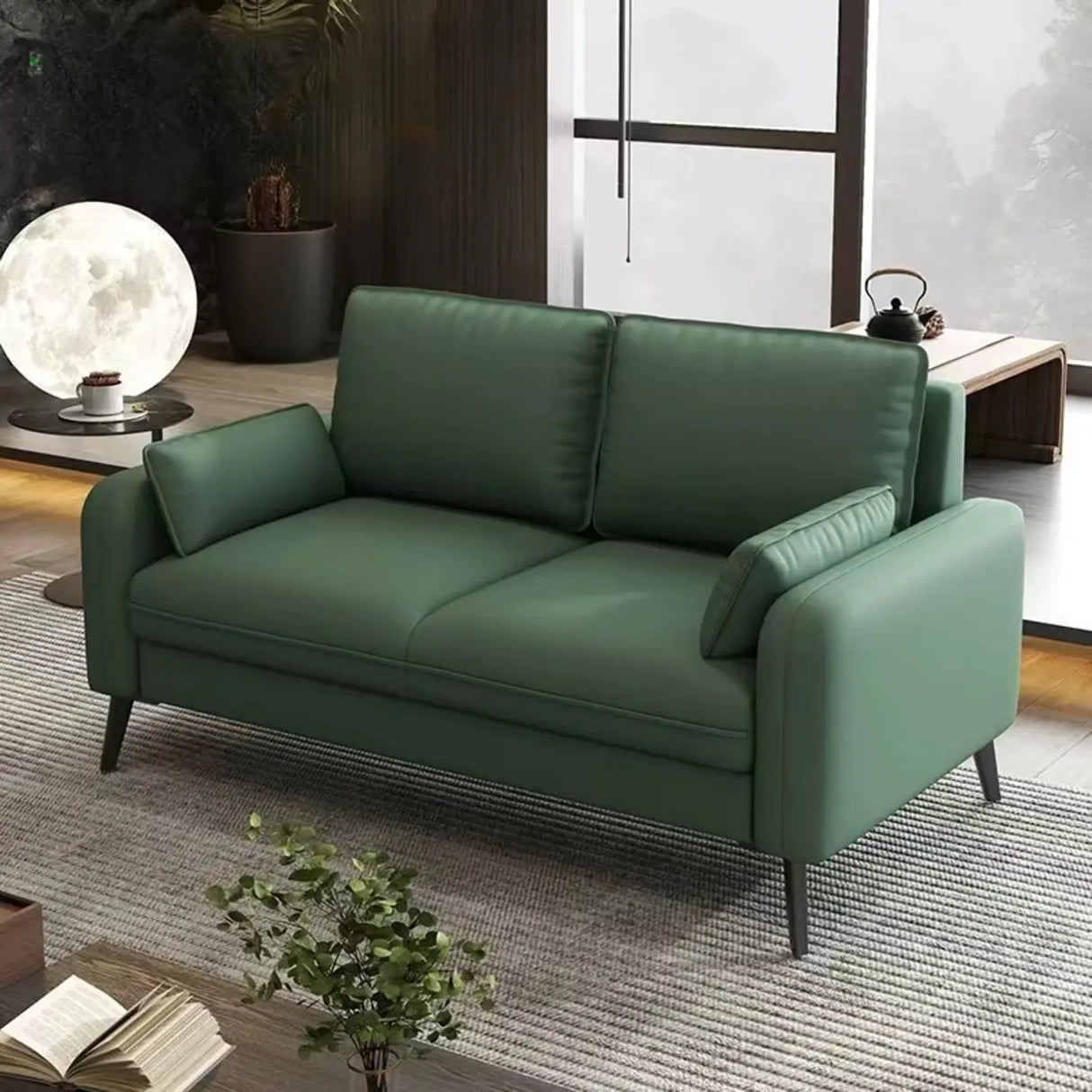 Cream Scratch Resistant Faux Leather Loveseat with Legs Image - 19