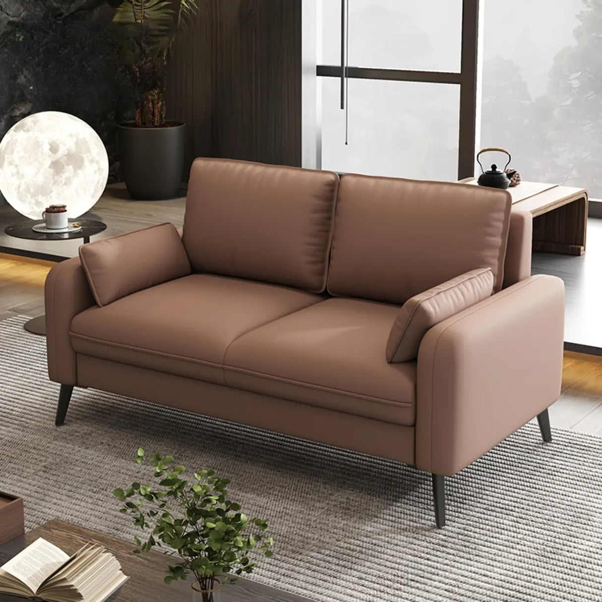 Cream Scratch Resistant Faux Leather Loveseat with Legs Image - 21