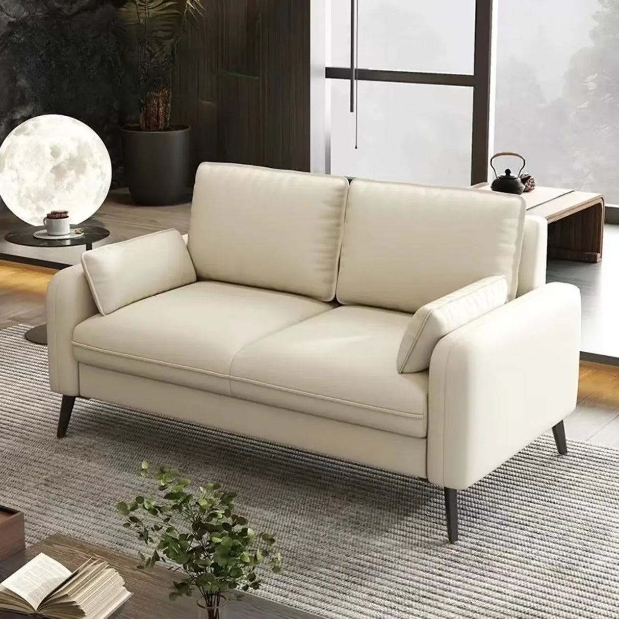 Cream Scratch Resistant Faux Leather Loveseat with Legs Image - 3