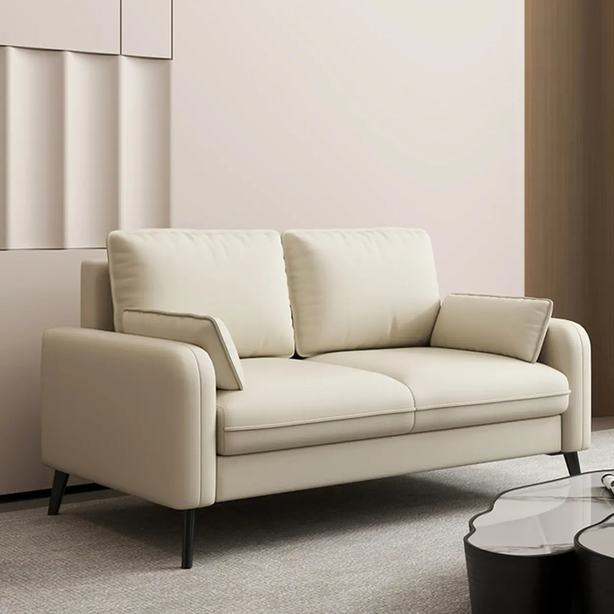 Cream Scratch Resistant Faux Leather Loveseat with Legs Image - 4