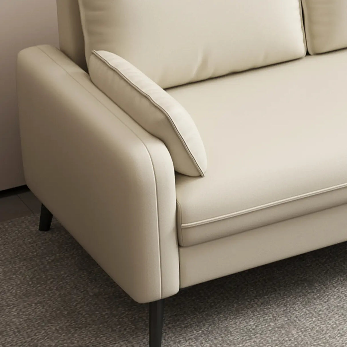 Cream Scratch Resistant Faux Leather Loveseat with Legs Image - 5