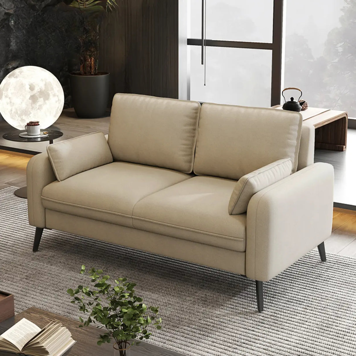 Cream Scratch Resistant Faux Leather Loveseat with Legs Image - 6
