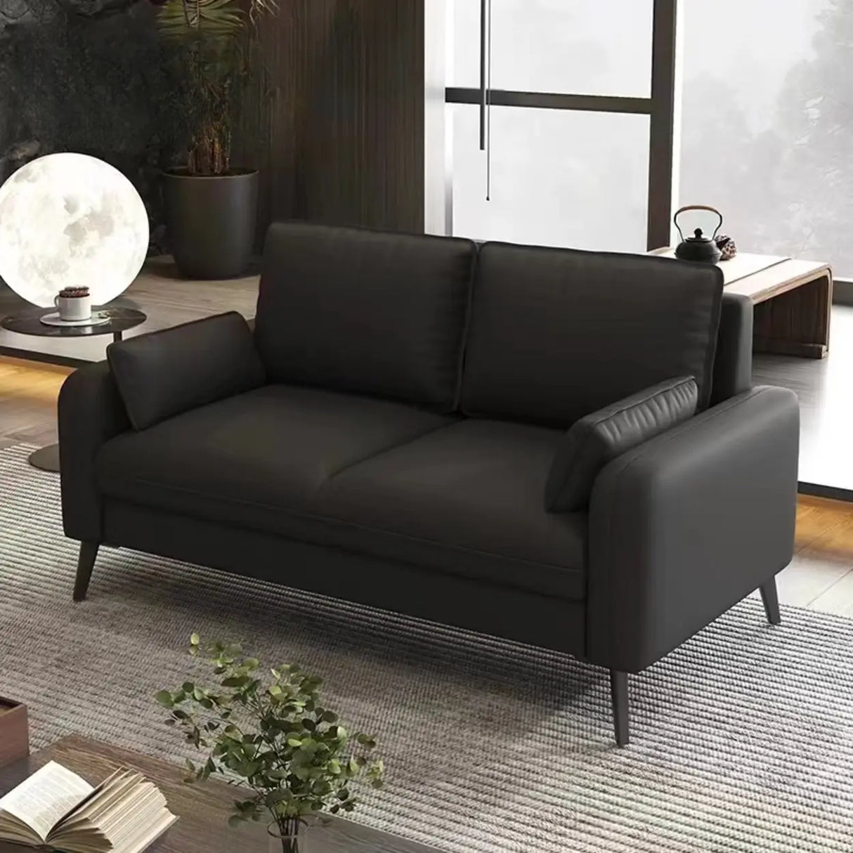 Cream Scratch Resistant Faux Leather Loveseat with Legs Image - 7