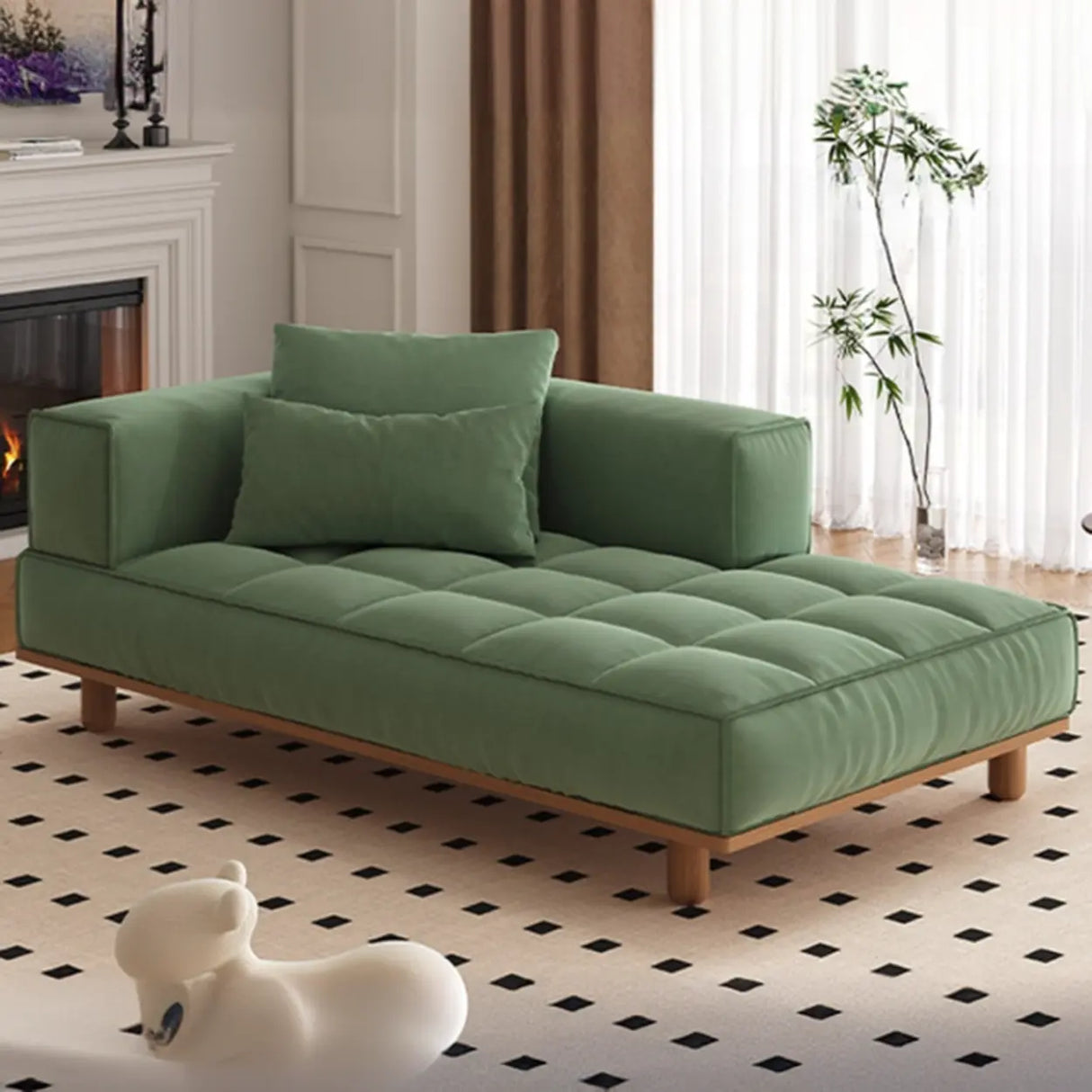 Cream Tufted Rectangular Upholstered Fabric Left-Arm Chaise Image - 2