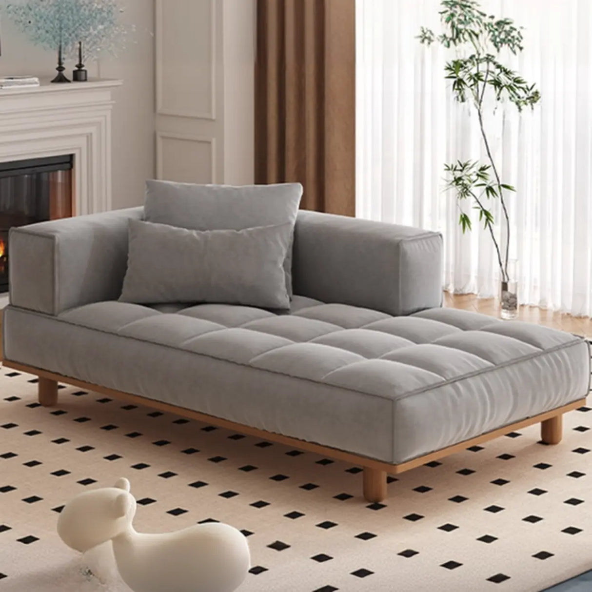 Cream Tufted Rectangular Upholstered Fabric Left-Arm Chaise Image - 3