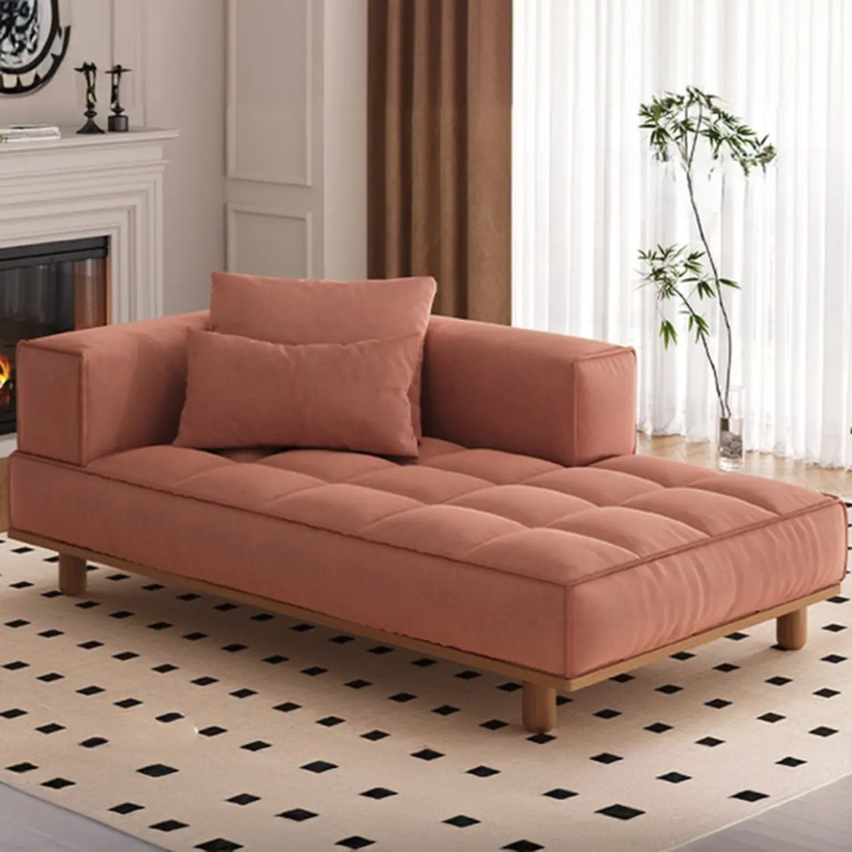 Cream Tufted Rectangular Upholstered Fabric Left-Arm Chaise Image - 5