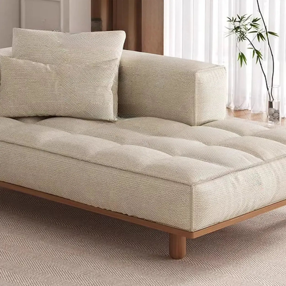 Cream Tufted Rectangular Upholstered Fabric Left-Arm Chaise Image - 6