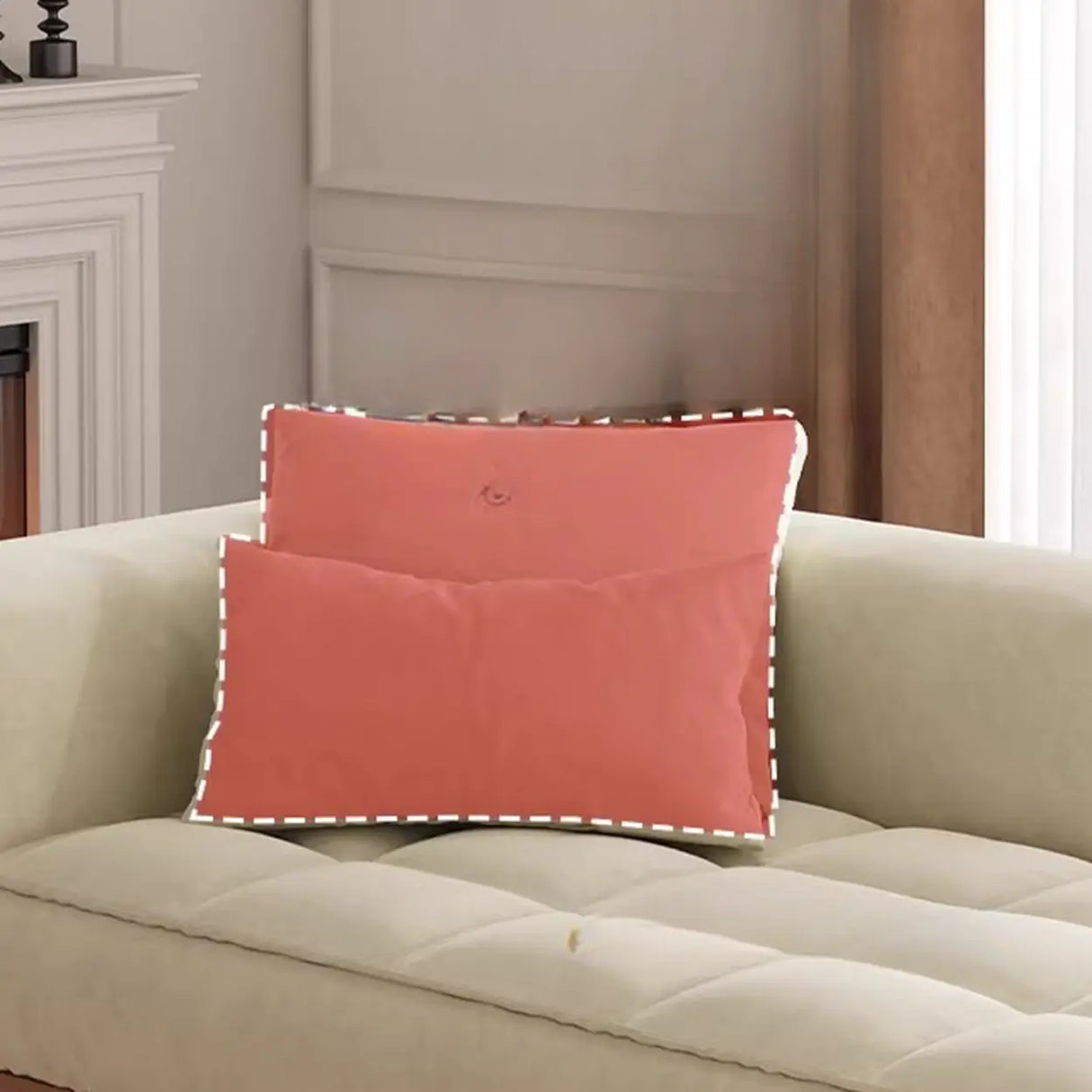 Cream Tufted Rectangular Upholstered Fabric Left-Arm Chaise Image - 7