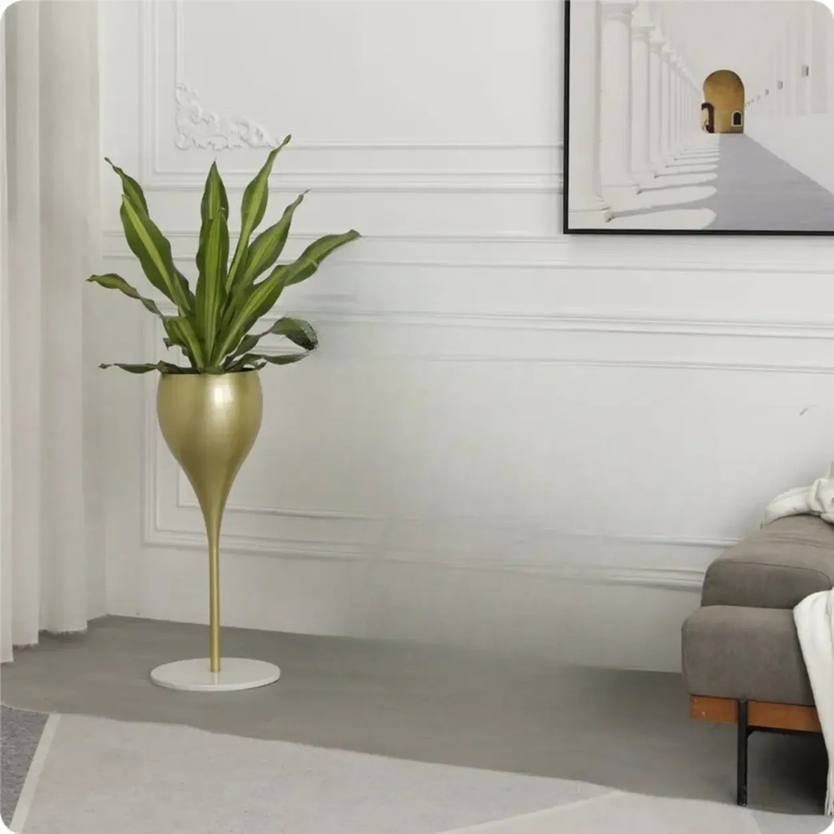 Cream Tulip-Shaped Pedestal Metal Decorative Plant Stand Image - 11