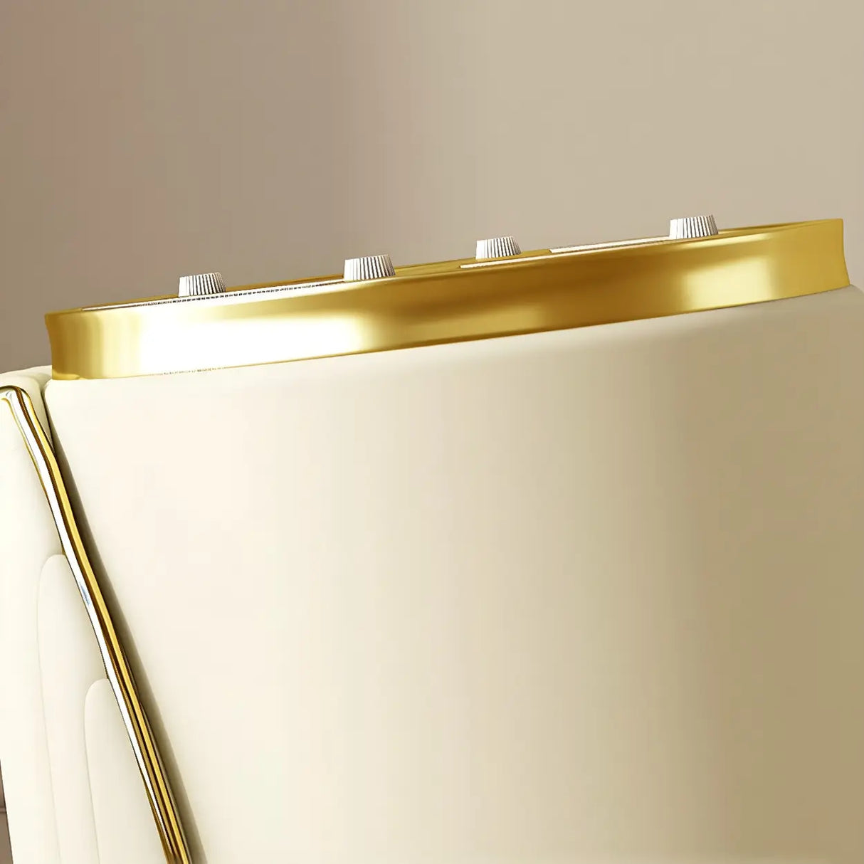 Cream White Round Wood Upholstered Vanity Stool with Back Image - 11