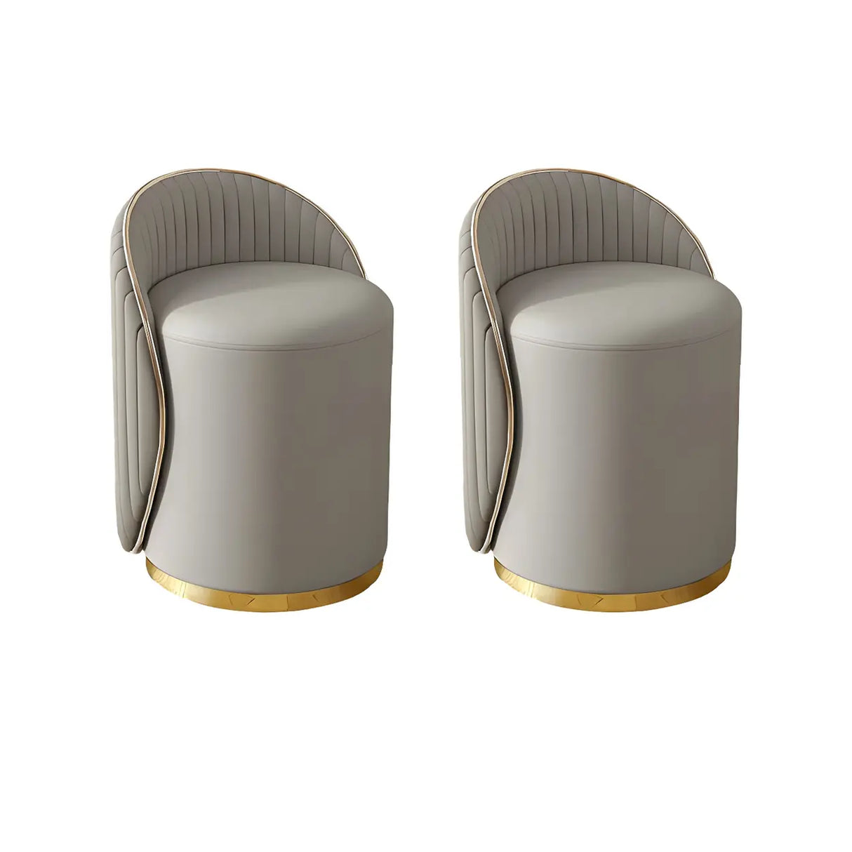 Cream White Round Wood Upholstered Vanity Stool with Back Image - 20