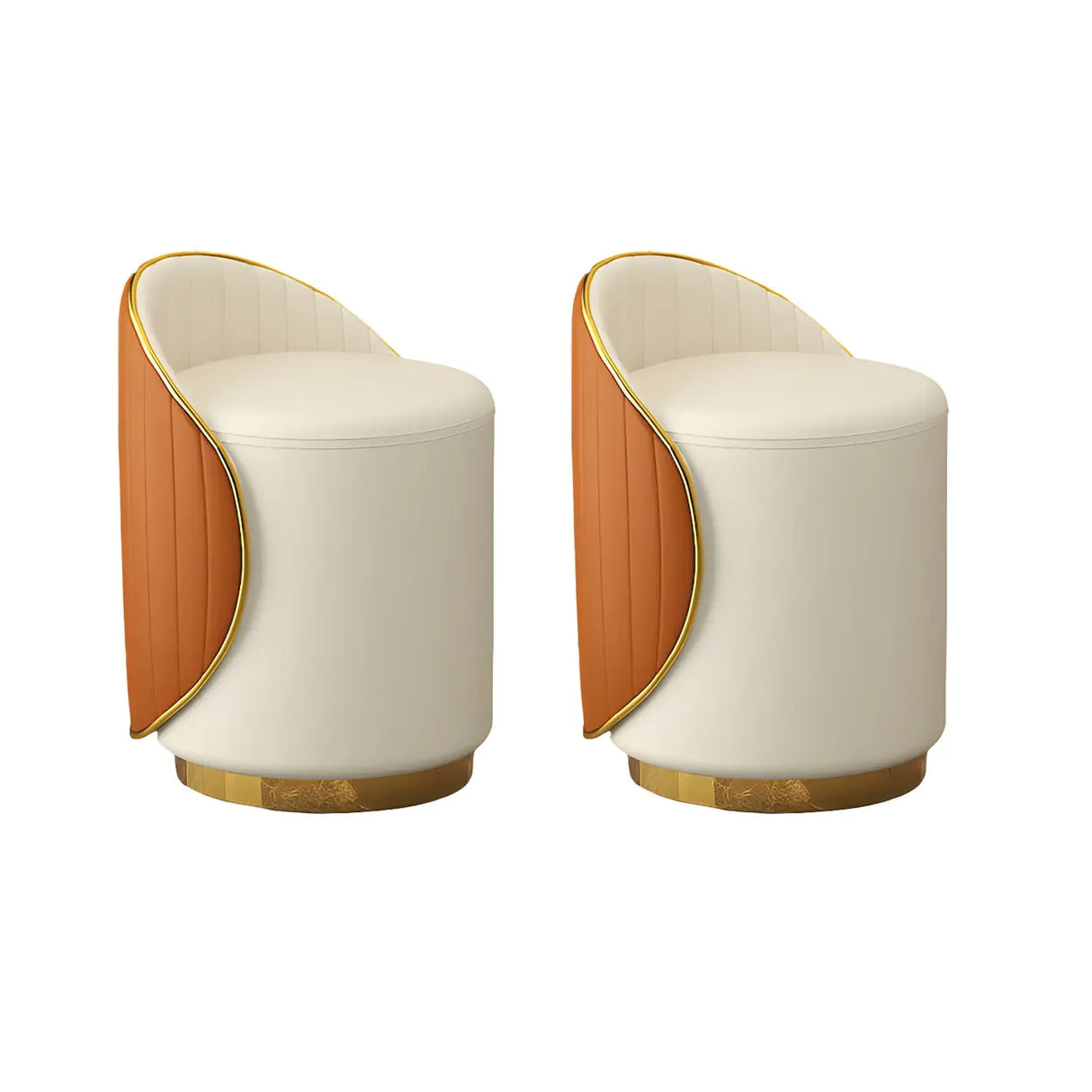 Cream White Round Wood Upholstered Vanity Stool with Back Image - 21