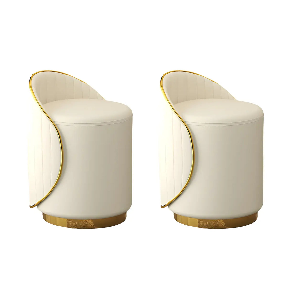 Cream White Round Wood Upholstered Vanity Stool with Back Image - 23