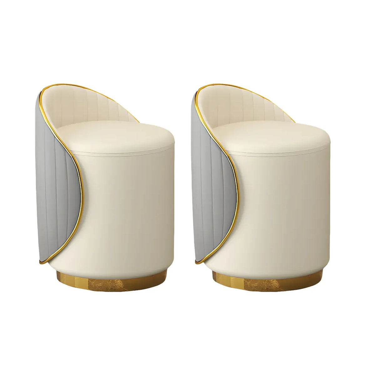 Cream White Round Wood Upholstered Vanity Stool with Back Image - 24