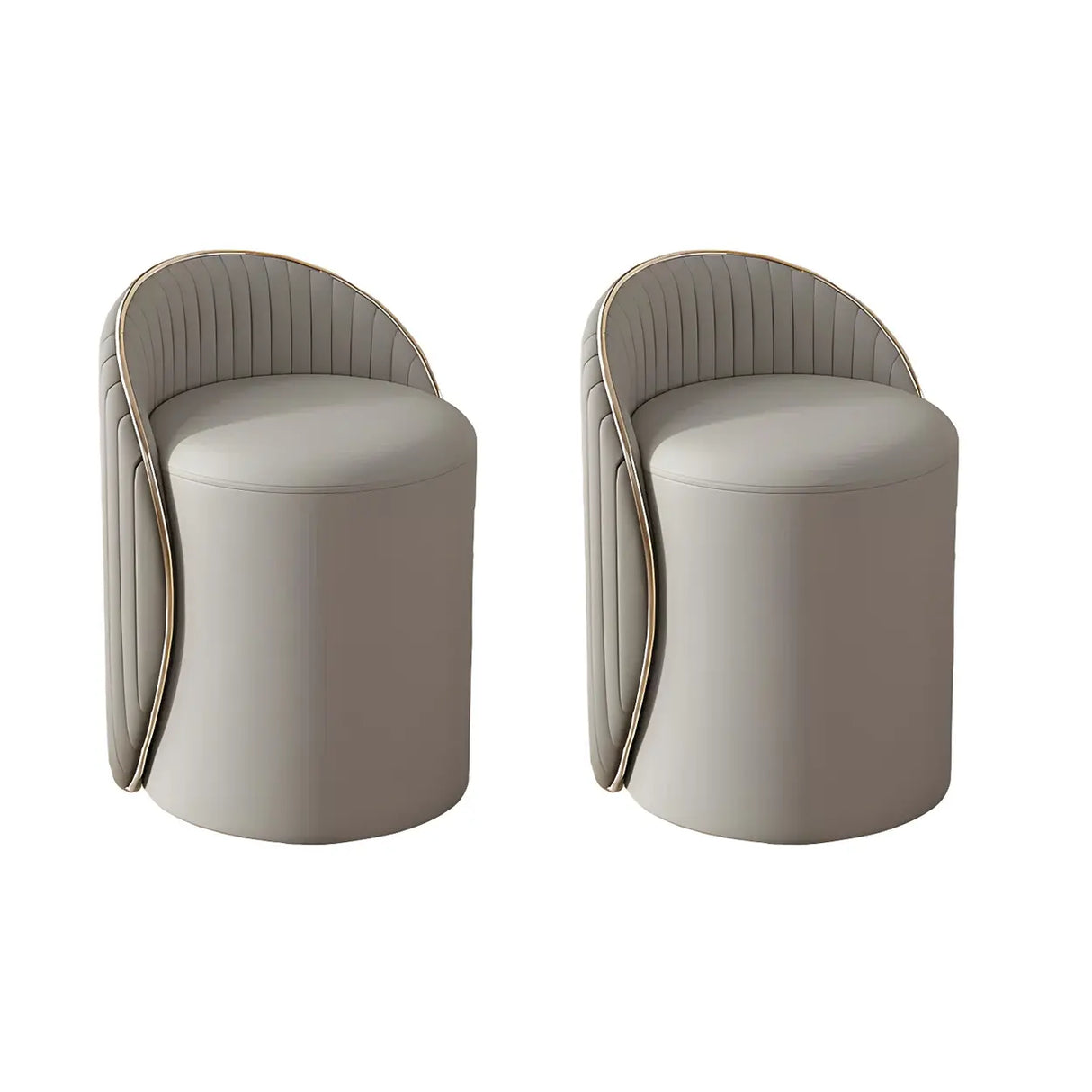 Cream White Round Wood Upholstered Vanity Stool with Back Image - 25