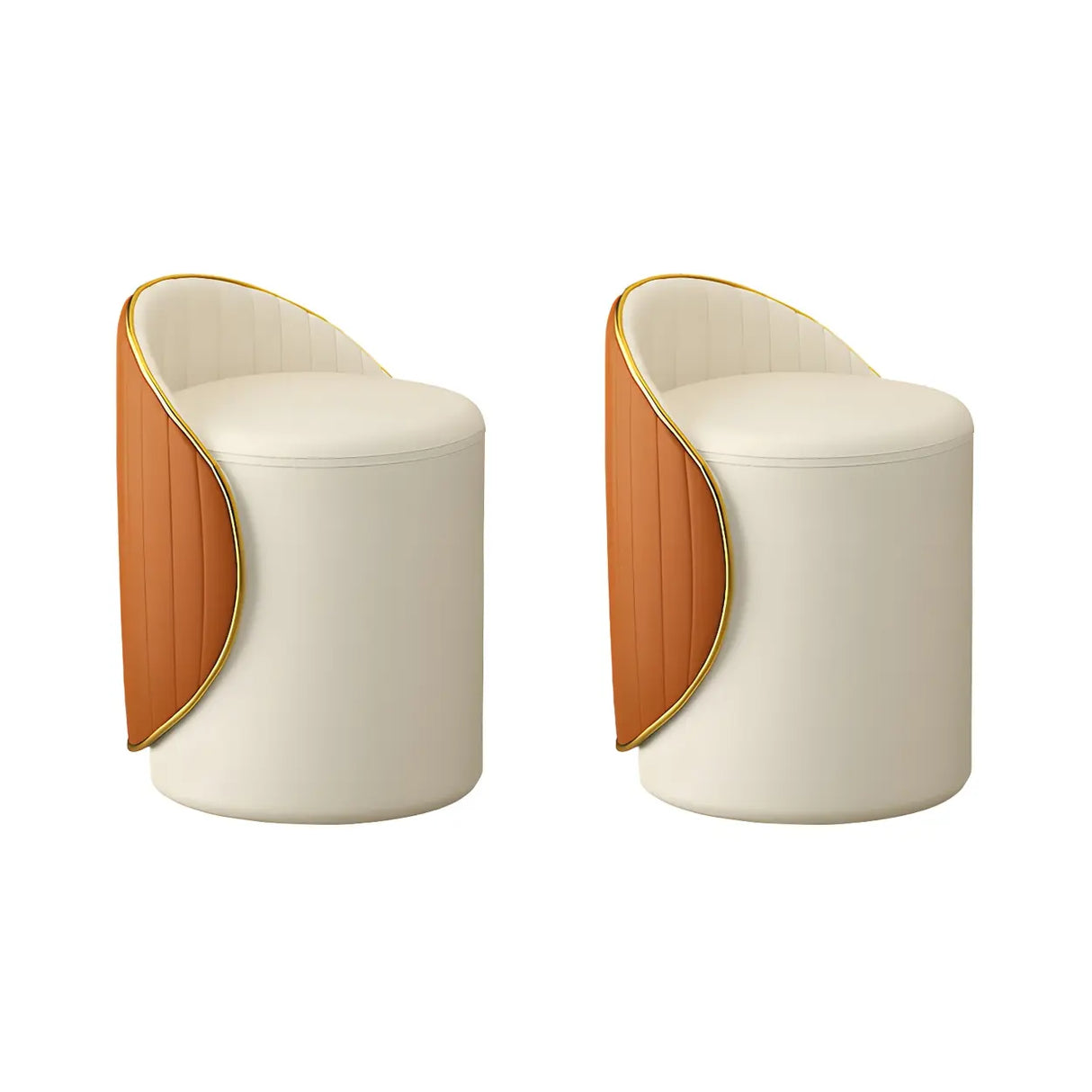 Cream White Round Wood Upholstered Vanity Stool with Back Image - 27