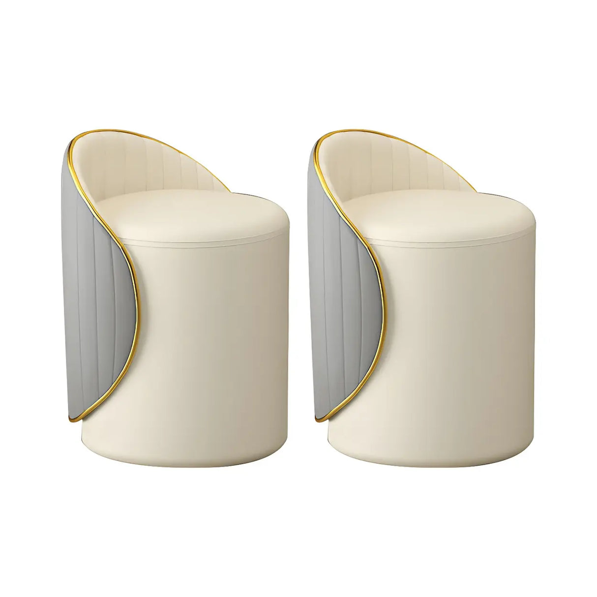 Cream White Round Wood Upholstered Vanity Stool with Back Image - 28