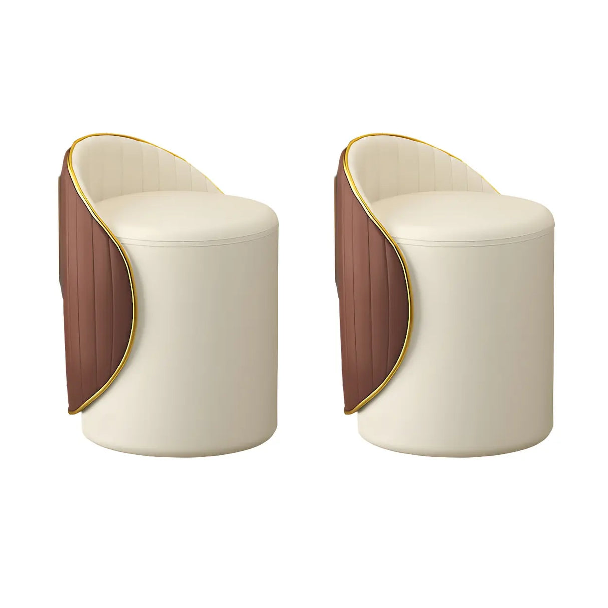 Cream White Round Wood Upholstered Vanity Stool with Back Image - 29