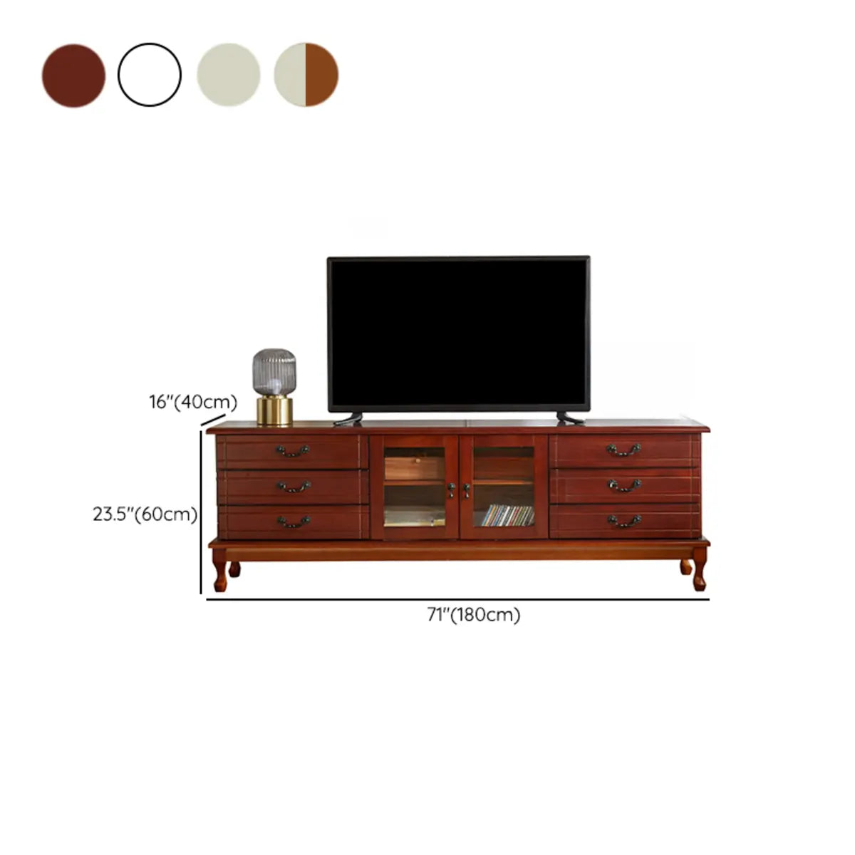 Cream Wood Rectangular TV Stand with Cabinet Drawers Image - 16