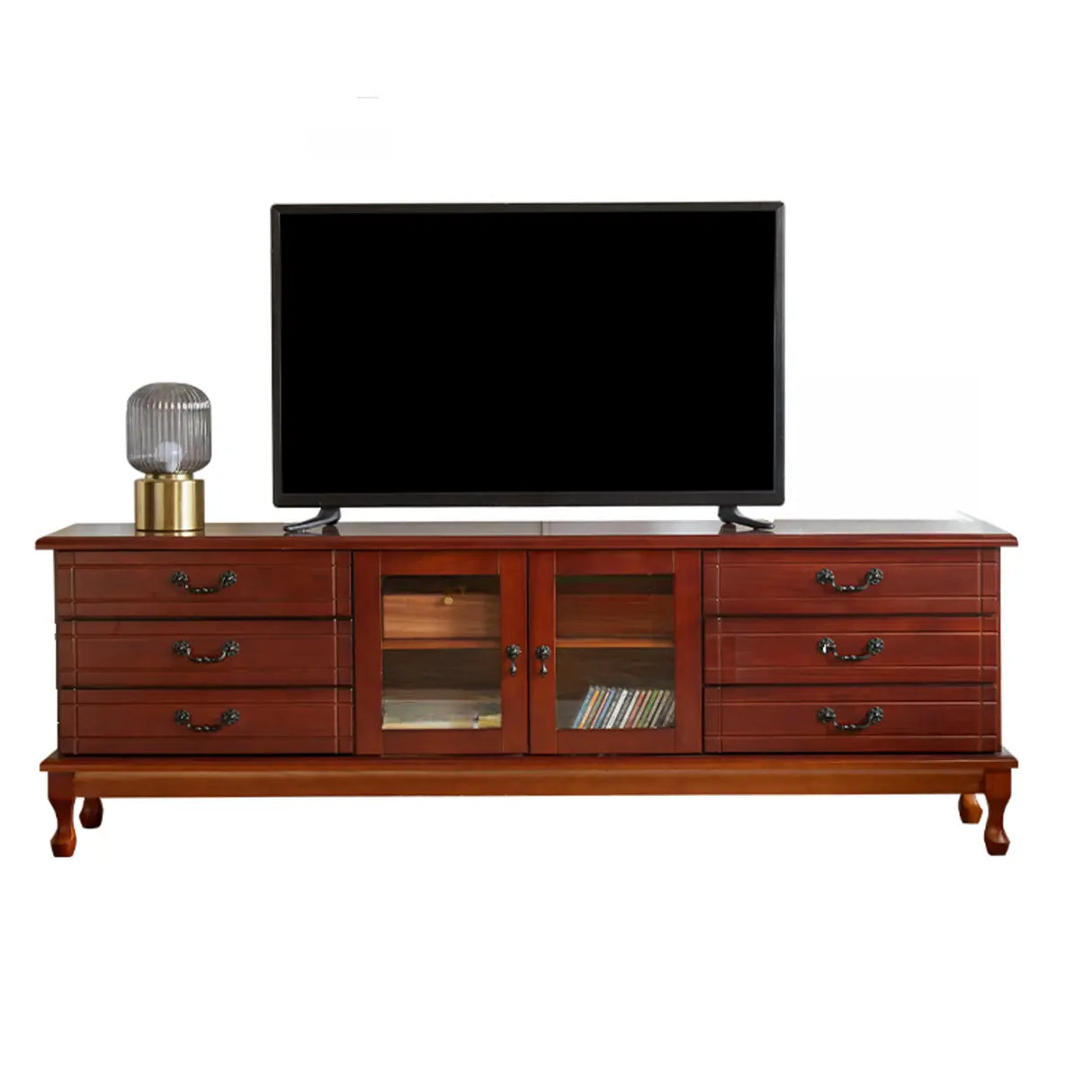 Cream Wood Rectangular TV Stand with Cabinet Drawers Image - 2
