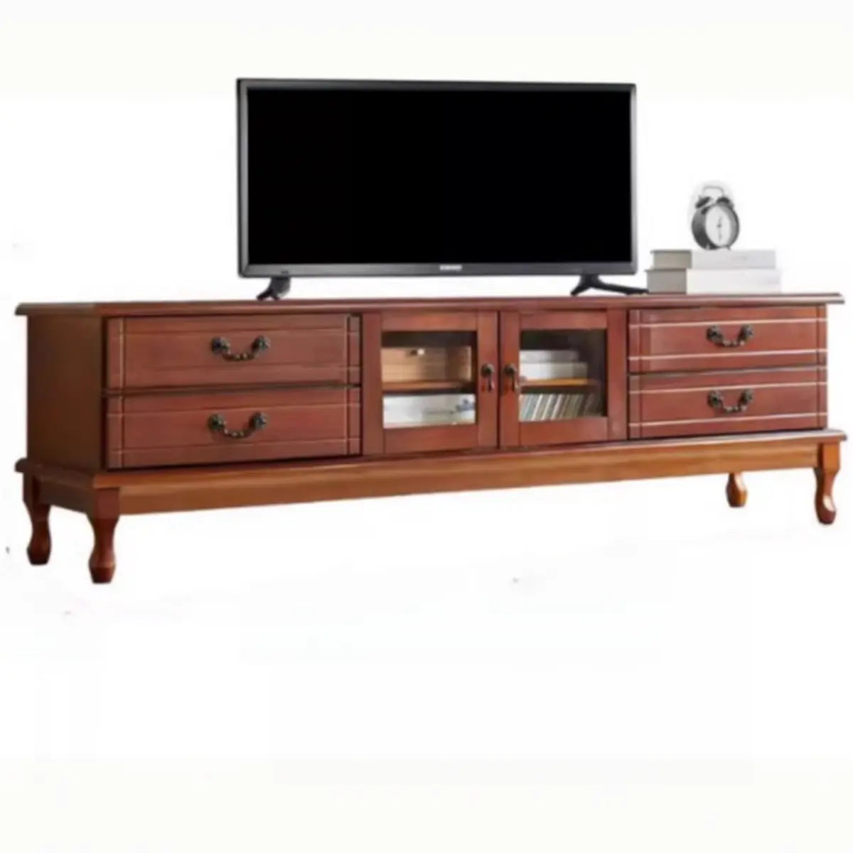 Cream Wood Rectangular TV Stand with Cabinet Drawers Image - 9