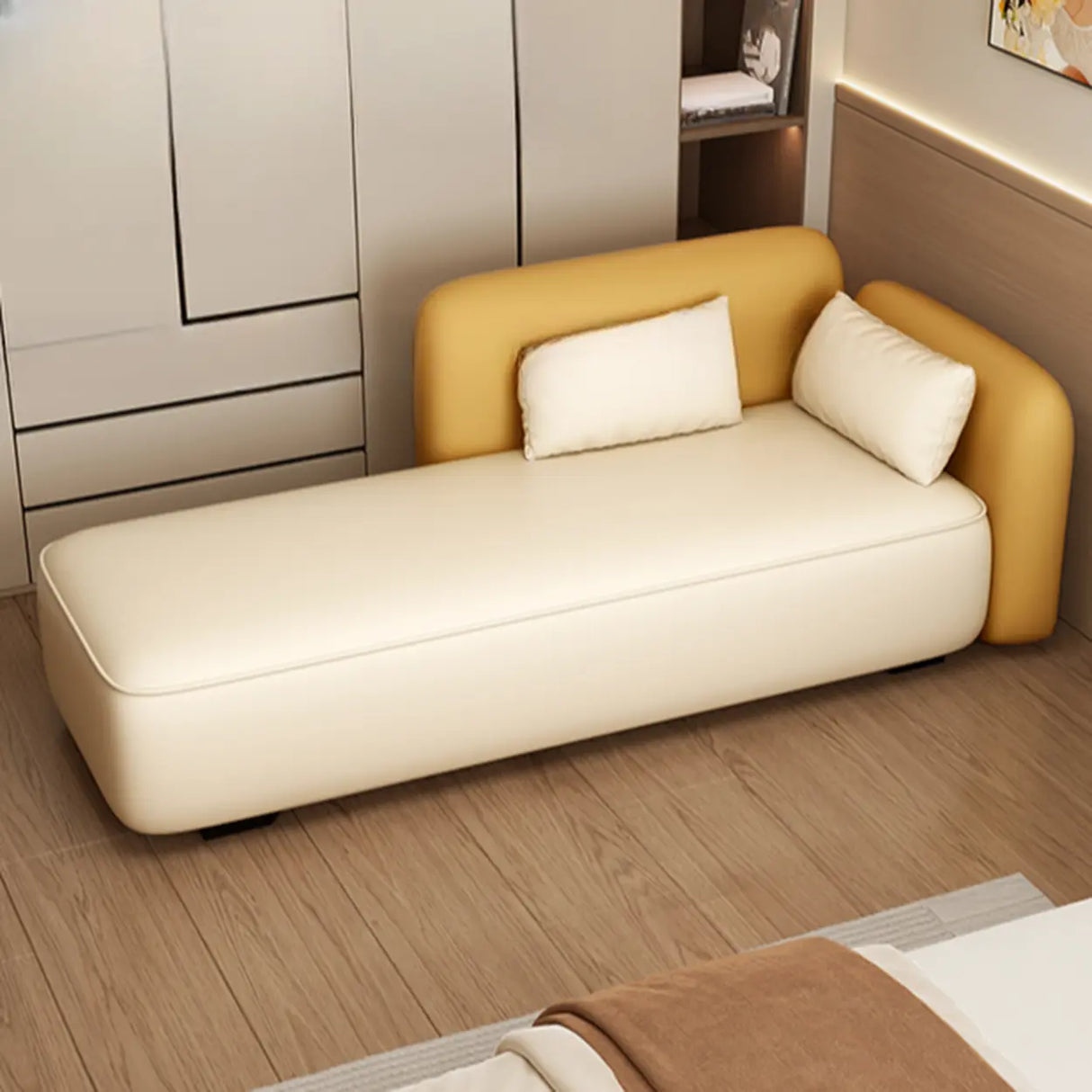 Cream Yellow Large Curved PU Leather Right-Arm Chaise Image - 6