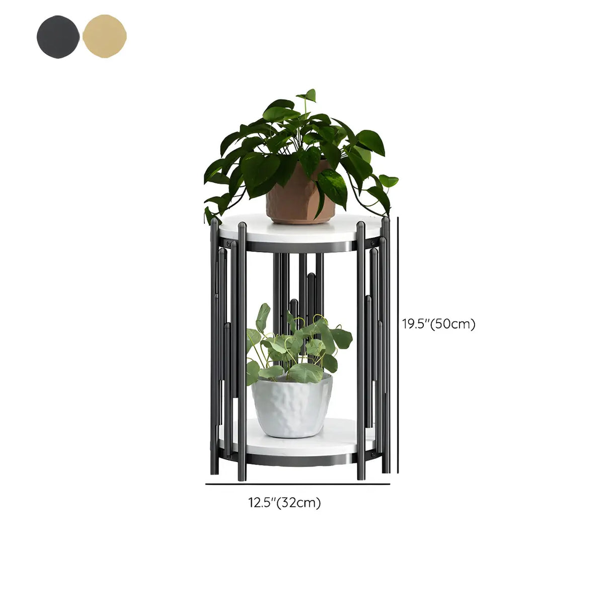 Creative 2 Tiers Round Marble Top Gold Metal Plant Table