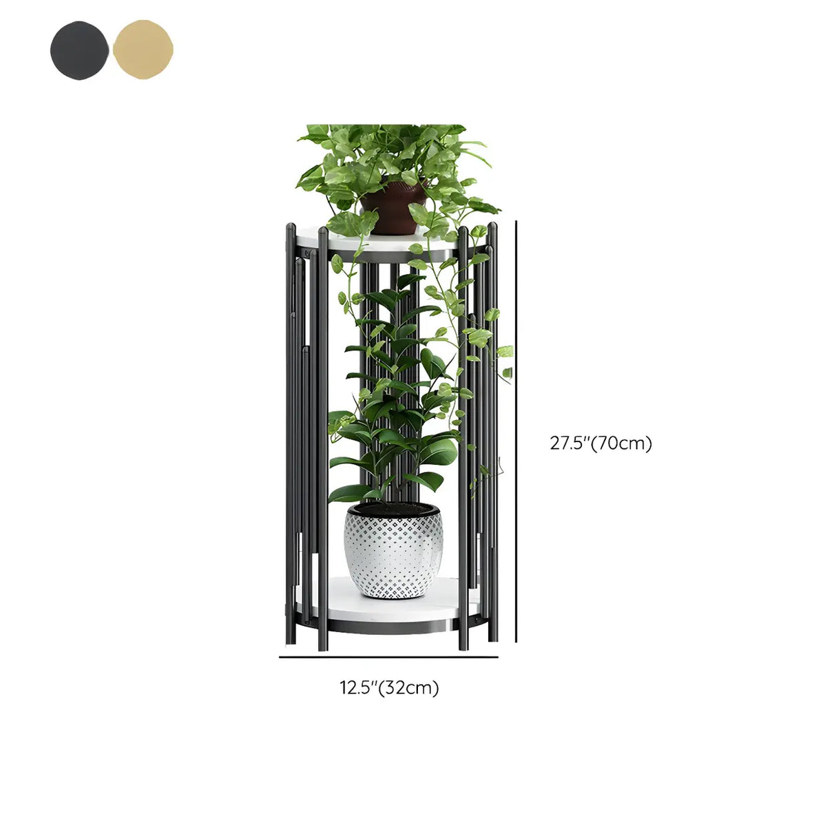 Creative 2 Tiers Round Marble Top Gold Metal Plant Table Image - 17