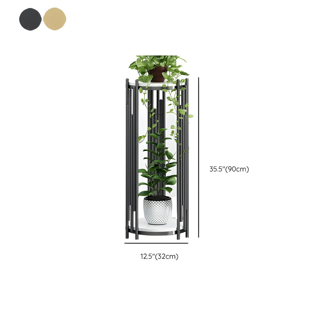 Creative 2 Tiers Round Marble Top Gold Metal Plant Table Image - 18