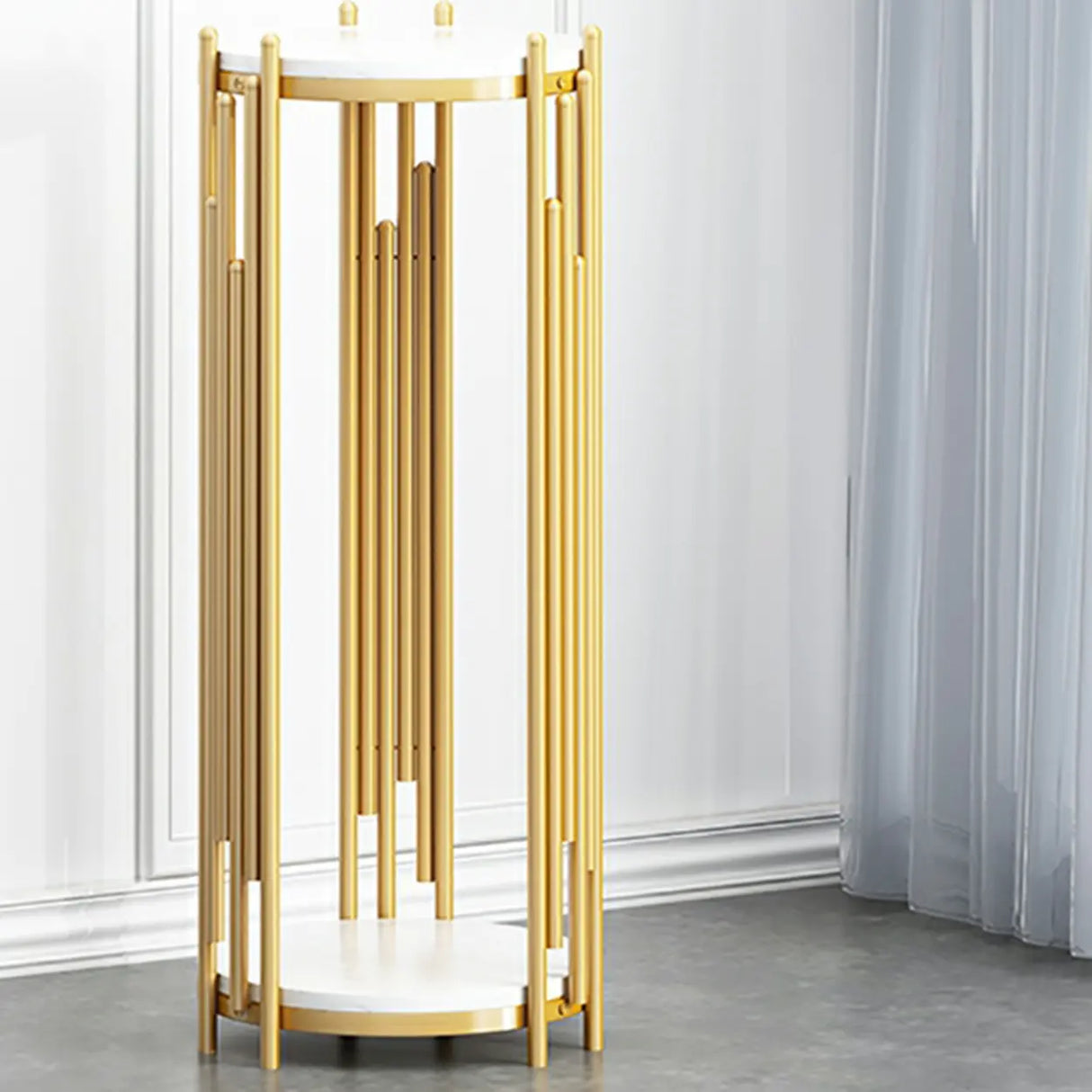 Creative 2 Tiers Round Marble Top Gold Metal Plant Table Image - 7